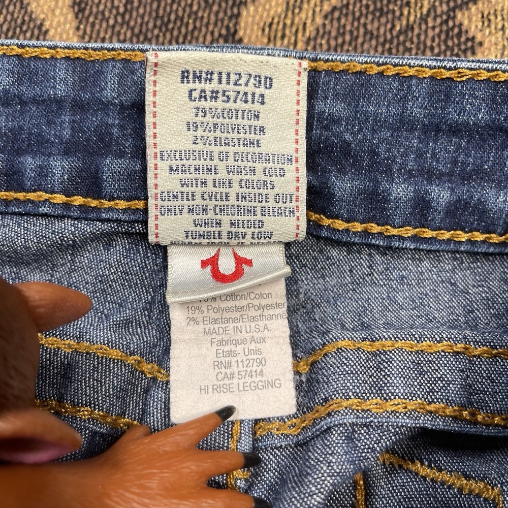Vtg True Religion Jeans Womens Size 27 Blue Hi Rise Legging Embroidered USA - Picture 3 of 10